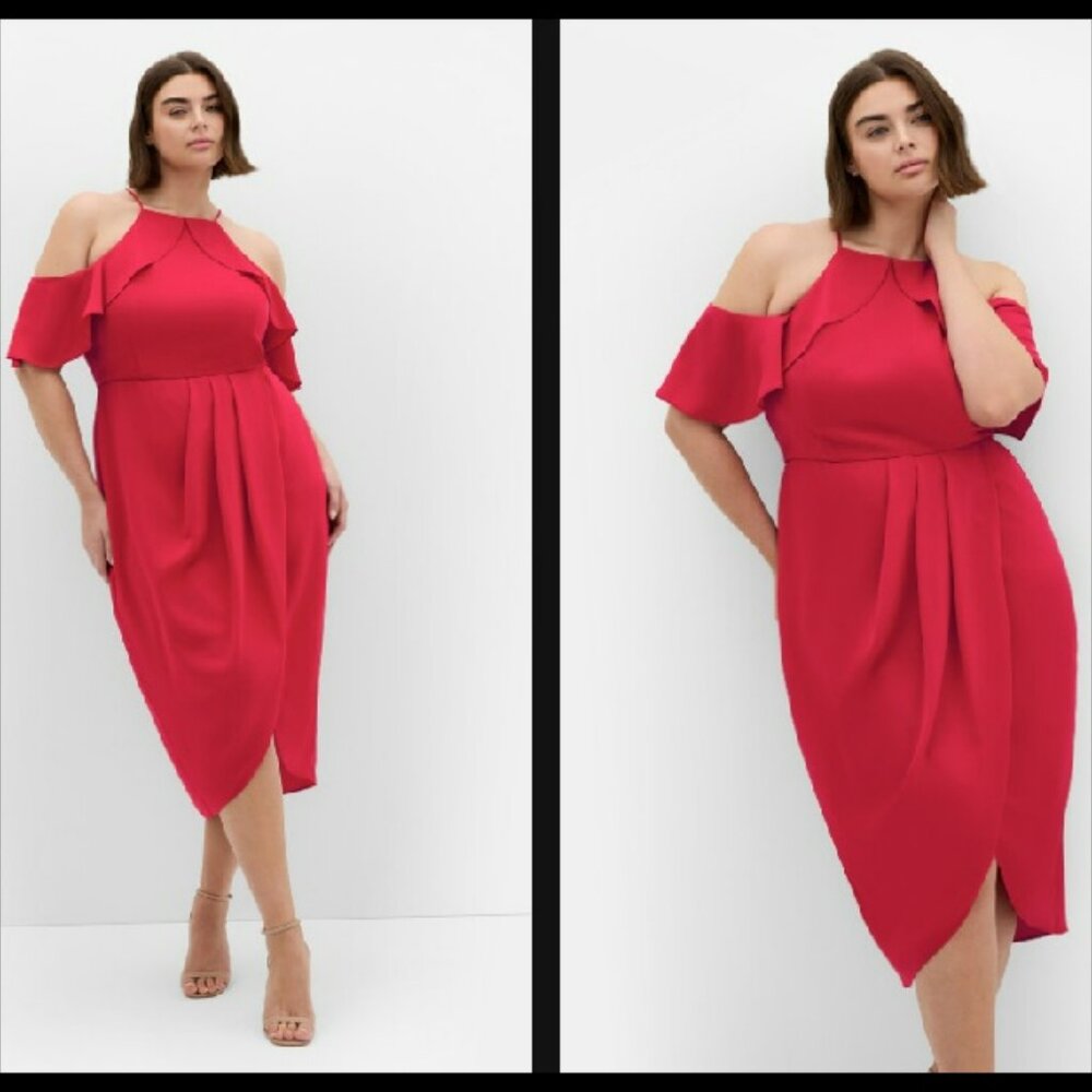 NWT City Chic Red Love Siren Ruffle Shoulder Dress Sz 22